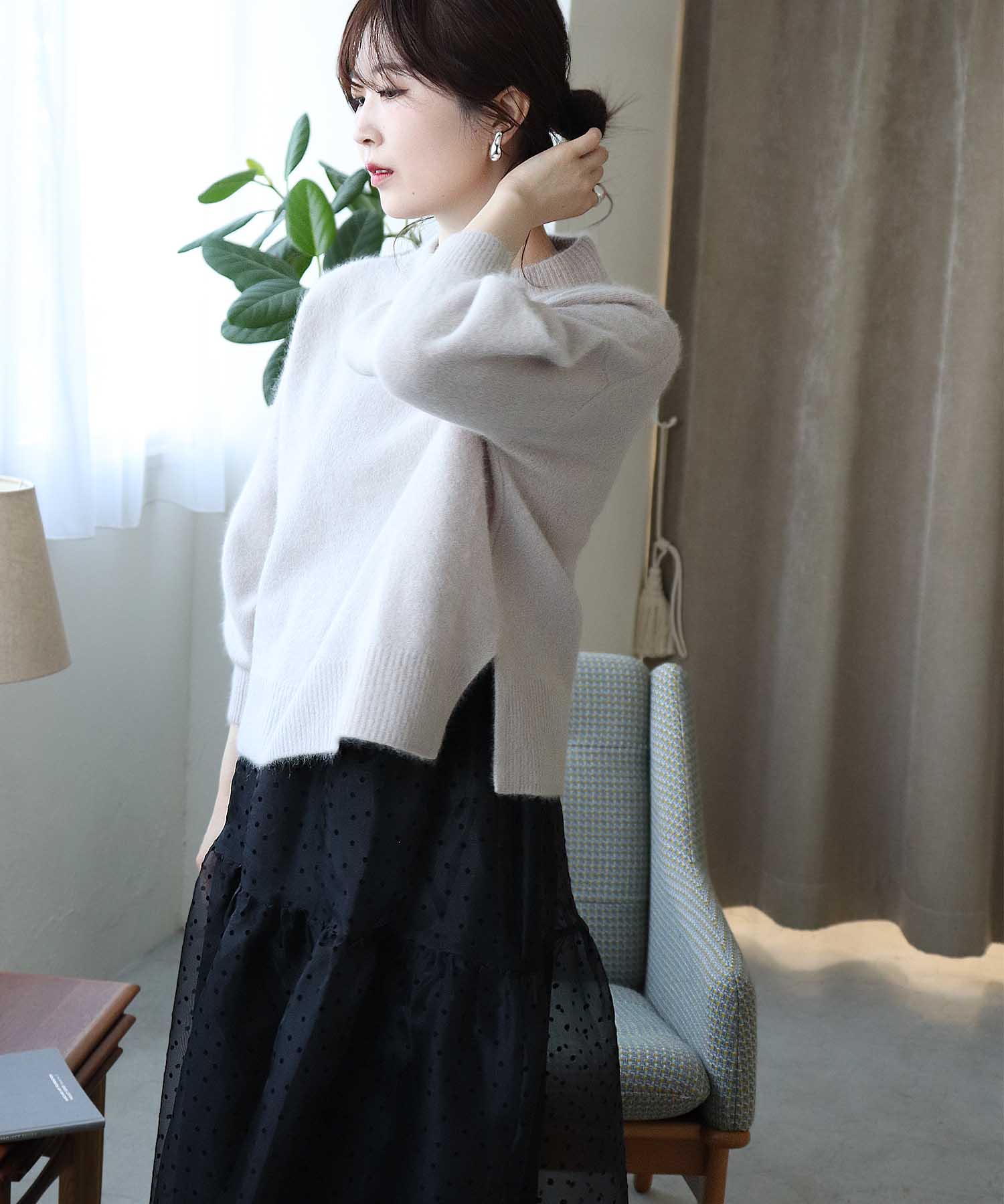 ラクーン ボリュームスリーブモックネックニット